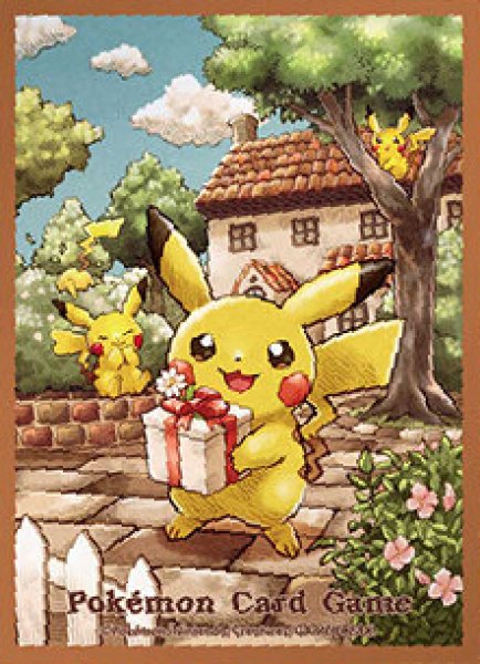 画像1: 【ポケカサプライ】[スリーブ]デッキシールド『茶枠/ピカチュウの贈り物』【64枚入り】 (1)