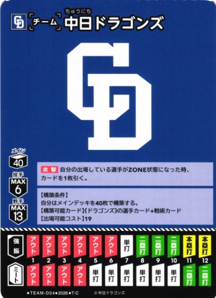 画像1: 【DO】[チーム]中日ドラゴンズ(BP02収録)【T-C】TEAM-D04[中日ドラゴンズ] (1)